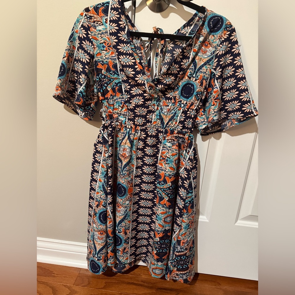 SHEIN Navy and Orange Floral Midi Dress